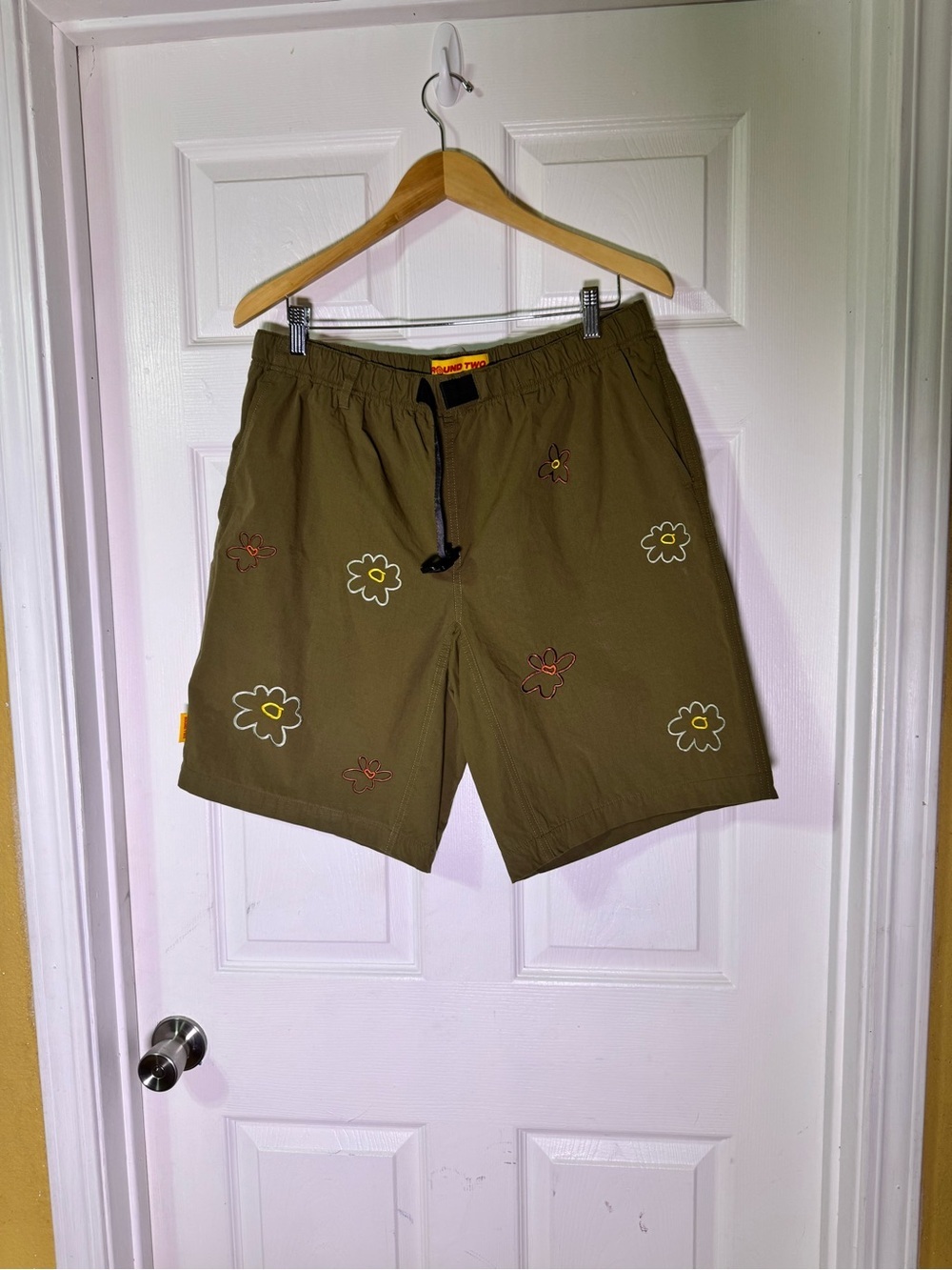 Men's Olive Green Floral Embroidered Athletic Shorts